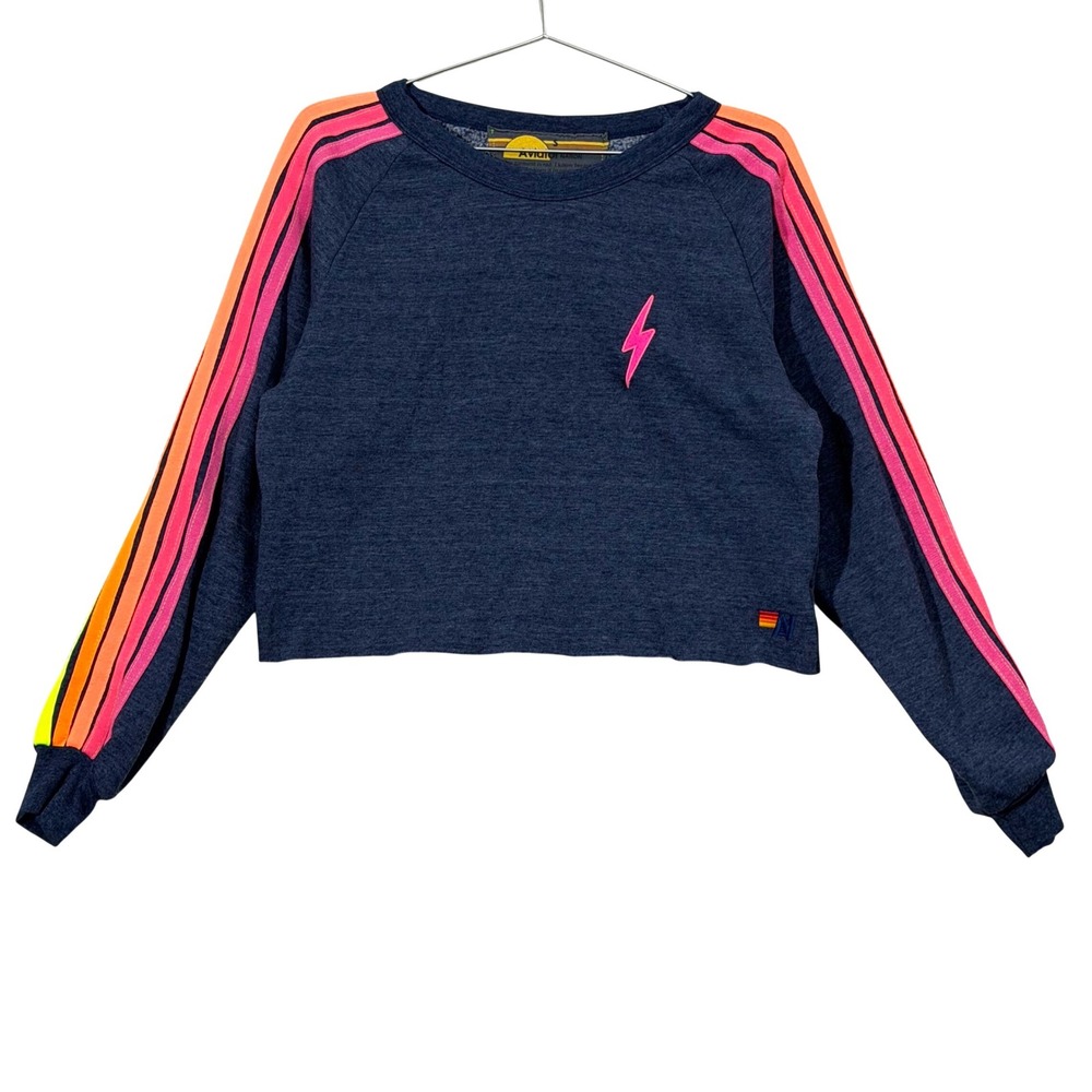 Aviator Nation bolt cropped Crewneck Sweatshirt Women S Neon Stripe Retro